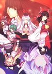  animal_ears antennae black_hair blonde_hair blue_eyes bow braid bunny_ears cape closed_eyes green_hair grin hair_bow hakurei_reimu hands_clasped hat houraisan_kaguya imperishable_night inaba_tewi kaiza_(rider000) kamishirasawa_keine kirisame_marisa long_hair multiple_girls mystia_lorelei open_mouth own_hands_together pink_hair purple_hair red_eyes reisen_udongein_inaba ripples short_hair silver_hair smile touhou upside-down wings witch_hat wriggle_nightbug yagokoro_eirin yellow_eyes 