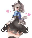  ahoge animal_ears ass ass_cutout blush capelet curtsey dress fang from_behind grey_hair heart looking_at_viewer lovestruck mouse_ears mouse_tail nazrin no_panties open_mouth red_eyes short_dress short_hair skindentation solo tail tail_slit_clothes takashi_(nekoro) thighhighs thighs tight touhou tsurime wedgie zettai_ryouiki 