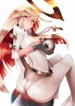  ankh ass bad_id bad_pixiv_id blonde_hair breasts guilty_gear guilty_gear_xrd halo highres inaba_sunimi jack-o'_valentine long_hair medium_breasts multicolored_hair red_eyes red_hair smile solo two-tone_hair 