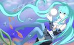  bad_id bad_pixiv_id black_skirt blue_eyes blue_hair blue_legwear blue_neckwear detached_sleeves hatsune_miku loading_(vkjim0610) long_hair necktie shinkai_shoujo_(vocaloid) skirt solo thighhighs underwater very_long_hair vocaloid 