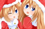  bad_id bad_pixiv_id blue_eyes brown_hair christmas hat long_hair multiple_girls neptune_(series) niwaka_potato one_eye_closed open_mouth ram_(choujigen_game_neptune) rom_(choujigen_game_neptune) short_hair siblings sisters smile twins 