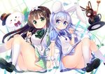  :3 alternate_costume animal_ears anko_(gochiusa) ass bangs black_footwear black_hair blue_bow blue_dress blue_eyes blue_hair blue_neckwear blush blush_stickers bow bowtie brown_hair bunny_ears crown cup dress eyebrows eyebrows_visible_through_hair fake_animal_ears gochuumon_wa_usagi_desu_ka? green_bow green_dress green_eyes green_footwear green_neckwear hair_between_eyes hairband hat holding_hands in_container in_cup kafuu_chino kneehighs kurou_(quadruple_zero) leaf loafers long_hair looking_at_viewer matching_outfit multiple_girls no_panties plant plate puffy_short_sleeves puffy_sleeves red_bow red_neckwear ribbon saucer shoes short_sleeves smile striped striped_dress tippy_(gochiusa) top_hat ujimatsu_chiya upskirt vertical-striped_dress vertical_stripes vines white_bow white_legwear white_ribbon wrist_cuffs 