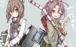  :d ;d amano_kouki anchor blush bow_(weapon) brown_eyes brown_hair camouflage commentary_request flat_chest hachimaki hair_between_eyes hair_ribbon headband headgear high_ponytail highres holding holding_weapon japanese_clothes kantai_collection light_brown_hair long_hair long_sleeves looking_at_viewer machinery md5_mismatch multiple_girls muneate mvp one_eye_closed open_mouth ponytail quiver resized ribbon short_hair simple_background skirt smile taihou_(kantai_collection) twitter_username upscaled v weapon yellow_eyes zuihou_(kantai_collection) 