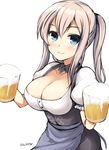  alternate_costume beer_mug blonde_hair blue_eyes breasts cleavage cup dirndl don_(29219) dress german_clothes graf_zeppelin_(kantai_collection) grey_eyes holding holding_cup kantai_collection large_breasts long_hair oktoberfest smile solo twintails underbust 