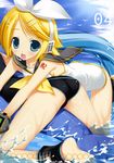  ankle_cuffs anklet blonde_hair fujima_takuya headphones highres jewelry kagamine_rin smile vocaloid 