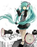  aqua_eyes aqua_hair bad_id bad_pixiv_id detached_sleeves hatsune_miku legs long_hair megaphone nauribon necktie skirt solo twintails very_long_hair vocaloid 