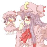  :d ^_^ adjusting_eyewear bat_wings bespectacled chibi closed_eyes crescent glasses hat long_hair multiple_girls natsuk open_mouth patchouli_knowledge purple_eyes purple_hair remilia_scarlet ribbon short_hair smile sparkle touhou wings 