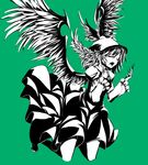  animal_ears beshi bow closed_eyes dress feathers fingernails hair_bow hat legs long_fingernails long_sleeves monochrome music mystia_lorelei open_mouth short_hair simple_background singing solo touhou wings 