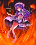  absurdres book fire hat highres long_hair patchouli_knowledge purple_eyes purple_hair ribbon solo touhou yarusena 