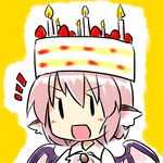  cake cake_hat chibi food hat mystia_lorelei object_on_head pastry pink_hair short_hair solo touhou wings yamabuki_(yusuraume) |_| 