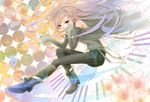  boots candy detached_sleeves food highres key kneehighs legwear_under_shorts lollipop long_hair megurine_luka pantyhose pink_hair plastick shorts single_kneehigh solo vocaloid 