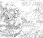  epona greyscale hat link male_focus monochrome muse_(rainforest) nature pointy_ears solo the_legend_of_zelda 