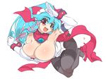  bad_id bad_pixiv_id blue_hair blush bow breasts cleavage hair_bow large_breasts long_hair mel/a melmaid original pantyhose red_eyes salute smile solo 
