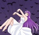  athena athena_(saint_seiya) bird crow kido_saori kidou_saori legs long_hair purple_hair saint_seiya saori_kido 