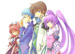  2girls asbel_lhant bad_id bad_pixiv_id blue_eyes blue_hair brown_hair cheria_barnes glasses green_shirt hubert_ozwell multiple_boys multiple_girls pink_hair purple_eyes purple_hair shirt sophie_(tales) tales_of_(series) tales_of_graces twintails two_side_up yu_ko_(king-of-paseri) 