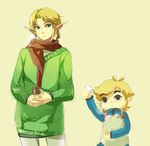  alternate_costume blonde_hair blue_eyes contemporary earrings eyebrows jewelry link male_focus multiple_boys muse_(rainforest) pantyhose pointy_ears scarf the_legend_of_zelda toon_link 