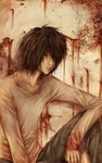  artist_request beyond_birthday black_hair blood death_note hair_over_one_eye long_sleeves male_focus red_eyes solo 