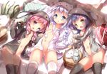  :d :o animal_hood anko_(gochiusa) black_legwear blush bottomless breasts bunny_hood cat_hood fang girl_sandwich gochuumon_wa_usagi_desu_ka? highres hood hoodie jouga_maya kafuu_chino looking_at_viewer multiple_girls na!?_(naxtuyasai) naked_hoodie natsu_megumi navel open_mouth pom_pom_(clothes) sandwiched small_breasts smile thighhighs tippy_(gochiusa) white_legwear wild_geese yuri 