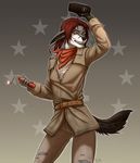  anthro canine clothed clothing dimikendal101 dynamite explosives fangs female hat invalid_tag looking_at_viewer mammal simple_background smile solo standing teeth wolf 