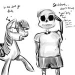  absurd_res bone clothing crossover dialogue drunk duo equine feral friendship_is_magic greyscale grin hi_res horn horse mammal monochrome my_little_pony open_mouth pony pony400 raised_hoof sans_(undertale) skeleton sketch text tongue tongue_out twilight_sparkle_(mlp) uncomfortable undertale video_games winged_unicorn wings 