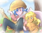  2015 anthro anthrofied applejack_(mlp) basket blonde_hair blue_hair clothing duo equine female firefly_(mlp) friendship_is_magic hair hi_res horse mammal my_little_pony pegasus pony thegreatrouge wings 