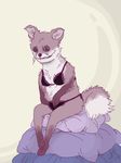  anthro bra canine clothing creepy drugs erect_nipples female fox fur looking_at_viewer mammal melonpussy nightmare_fuel nipples oddly_cute panties pillow plushie scary simple_background sitting solo stoned stoned_fox taxidermy underwear what what_has_science_done where_is_your_god_now 