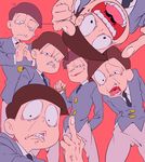  anger_vein bad_id bad_pixiv_id brothers brown_hair cracking_knuckles fang formal hand_in_pocket hands_in_pockets key looking_at_viewer male_focus matsuno_choromatsu matsuno_ichimatsu matsuno_juushimatsu matsuno_karamatsu matsuno_osomatsu matsuno_todomatsu middle_finger mochida64 multiple_boys osomatsu-kun osomatsu-san pink_background pointing pointing_at_viewer sextuplets siblings simple_background smile suit 