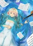  blonde_hair blue_hair dress from_above highres instrument kiyoui_tsubaki long_hair miyazono_kawori shigatsu_wa_kimi_no_uso solo violin water white_dress 