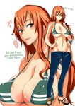  bikini_top bracelet breasts cleavage highres isao jewelry large_breasts lips long_hair nami_(one_piece) navel one_piece orange_hair smile solo tattoo 