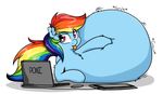  belly big_belly blue_feathers blue_fur cutie_mark english_text equine feathered_wings feathers female friendship_is_magic fur graphene hair hooves horse long_hair mammal multicolored_hair my_little_pony overweight pegasus pony rainbow_dash_(mlp) rainbow_hair simple_background smile solo sound_effects text tongue tongue_out vore white_background wings 