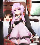  :d :o arano_oki bare_shoulders bed bed_sheet blanket blush book bottle bow bracelet brown_eyes brown_hair checkered colored_eyelashes controller curtains doll dualshock fur_trim game_controller gamepad hair_bow hair_tubes hakurei_reimu hood hoodie indoors jewelry legs long_sleeves low_twintails off_shoulder on_bed open_clothes open_hoodie open_mouth patchouli_knowledge plaid plant playing_games purple_eyes purple_footwear purple_hair purple_shirt red_bow shelf shirt shoes sitting sleeves_past_wrists smile striped striped_legwear television thighhighs touhou tree twintails vertical-striped_legwear vertical_stripes vocaloid voiceroid window yukkuri_shiteitte_ne yuzuki_yukari 