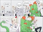  2015 blonde_hair comic cum elf english_text eyewear female gentlemanpaux glasses green_eyes hair humanoid jeans lab_coat long_hair marienne_silverleaf plant pointy_ears ponytail squirt_bottle tentacle_plant text 