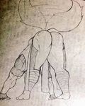  bottomless butt canine clothed clothing half-dressed keijimohumohu male mammal monochrome mooning muscular presenting presenting_hindquarters simple_background solo white_background 