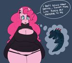  2015 anthro big_breasts breasts cleavage clothed clothing dragon earth_pony english_text equine female friendship_is_magic horse huge_breasts mammal my_little_pony pinkie_pie_(mlp) pony slightly_chubby solo somescrub text 