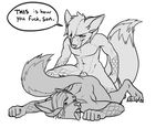  2015 5_fingers abs age_difference anal anal_penetration anthro ass_up athletic bad_parenting black-kitten canine digital_media_(artwork) duo english_text erection father father_and_son flat_colors fox from_behind fur greyscale grin half-closed_eyes humanoid_penis hybrid incest looking_down looking_pleasured lying male male/male mammal mature_male monochrome navel nude on_front open_mouth parent pecs penetration penis raised_tail scales sex simple_background son speech_bubble text tongue tongue_out white_background younger_male 