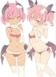  :o arm_up armpits arms_behind_back bikini black_ribbon blade_(galaxist) blush breasts christmas cleavage contrapposto dark_skin demon_girl emelia_pris fur-trimmed_bikini fur_trim hair_ribbon horns looking_at_viewer low_wings midriff multiple_girls navel over-kneehighs parted_lips pink_eyes pink_hair pom_pom_(clothes) pop-up_story red_bikini revia_serge ribbon santa_costume scarf short_hair side-tie_bikini simple_background small_breasts standing stomach succubus swimsuit thighhighs tsurime two_side_up wavy_mouth white_background white_legwear white_scarf wings wrist_cuffs 