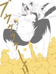  anthro bare_ass bloated blush breasts camiod_(artist) fart fart_fetish female hair hi_res misago_(artist) nude skunk_girl sweet_potato text translation_request vegetable white_hair 