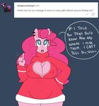  &lt;3 &lt;3_eyes 2015 anthro big_breasts breasts cleavage clothed clothing earth_pony english_text equine female friendship_is_magic horse mammal my_little_pony pinkie_pie_(mlp) pony slightly_chubby solo somescrub text 