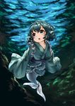  air_bubble blue_eyes blue_hair bubble diving downscaled head_fins highres japanese_clothes kimono long_sleeves looking_away md5_mismatch mermaid monster_girl open_mouth pyonsuke_(pyon2_mfg) resized short_hair solo submerged touhou underwater wakasagihime water wide_sleeves 