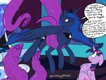  2015 blue_fur blue_hair cutie_mark dialogue duo english_text equine female feral friendship_is_magic fur hair horn long_hair mammal messysketch multicolored_hair my_little_pony princess_luna_(mlp) purple_fur tentacles text twilight_sparkle_(mlp) wide_eyed winged_unicorn wings 