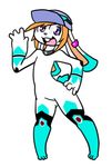  black_markings collar cyan_markings cyan_tail ear_piercing fur hair hat hyacinth kecomaster markings orange_hair piercing purple_eyes rabbit red_markings waving white_fur 