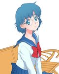  bench bishoujo_senshi_sailor_moon blue_eyes blue_hair blue_sailor_collar glasses juuban_middle_school_uniform kikumaru_bunta mizuno_ami sailor_collar school_uniform serafuku short_hair sitting solo upper_body 