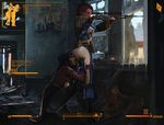  ass black_hair blush brown_eyes brown_hair combat_armor_(fallout) cunnilingus fake_screenshot fallout fallout_4 femdom fingerless_gloves full-face_blush gloves gun hat long_hair multiple_girls oral piper_wright remote_control_vibrator rifle scope sniper_rifle sole_survivor_(female) standing thekite vault_suit vibrator weapon yuri 