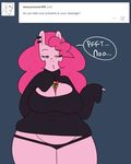  2015 anthro big_breasts breasts cleavage clothed clothing earth_pony english_text equine female friendship_is_magic horse huge_breasts mammal my_little_pony pinkie_pie_(mlp) pony slightly_chubby solo somescrub text thong 