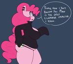  2015 anthro big_breasts breasts clothing earth_pony english_text equine fan_character female horse huge_breasts mammal my_little_pony pinkie_pie_(somescrub) pony slightly_chubby solo somescrub text thong 