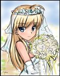  blonde_hair blue_eyes cyber_(cyber_knight) dress elbow_gloves gloves hanna-justina_marseille itou_shizuka long_hair seiyuu_connection sketch solo strike_witches veil wedding_dress world_witches_series 