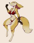  anthro bikini blush breasts canine cleavage clothed clothing fangs female fennec fox fur mammal navel raphfox simple_background smile solo swimsuit teeth white_fur 