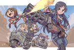  akiyama_mio bass_guitar car commentary_request cosplay crossover fingerless_gloves flamethrower gatling_gun gloves ground_vehicle guitar gun highres hirasawa_yui instrument k-on! kiichi kotobuki_tsumugi mad_max mad_max:_fury_road motor_vehicle multiple_girls nakano_azusa speaker tainaka_ritsu the_doof_warrior the_doof_warrior_(cosplay) weapon 