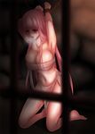  armpits arms_up barefoot bars bdsm blush bondage bound breasts chain chained chained_wrists covered_nipples cuffs hatahataro heavy_breathing in_cell large_breasts long_hair looking_at_viewer marianne_(unholy_sanctuary) navel nipples pink_hair prison_cell ragnarok_online red_eyes restrained see-through solo sweat underwear unholy_sanctuary 