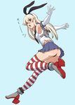  ass black_panties blonde_hair blush elbow_gloves gloves hair_ornament hairband kantai_collection long_hair nigou open_mouth panties shimakaze_(kantai_collection) skirt solo striped striped_legwear thighhighs thong underwear white_gloves 